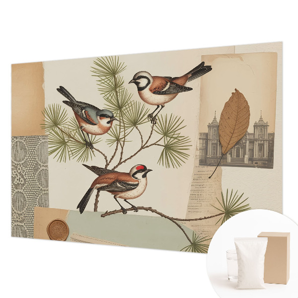 Decorative wall mural for living room with a collage of birds