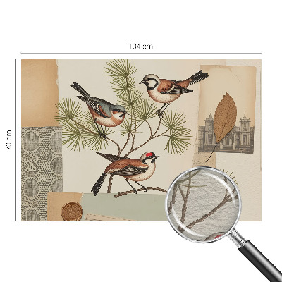 Decorative wall mural for living room with a collage of birds