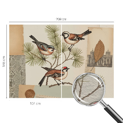 Decorative wall mural for living room with a collage of birds