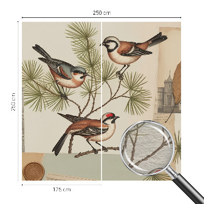 Decorative wall mural for living room with a collage of birds