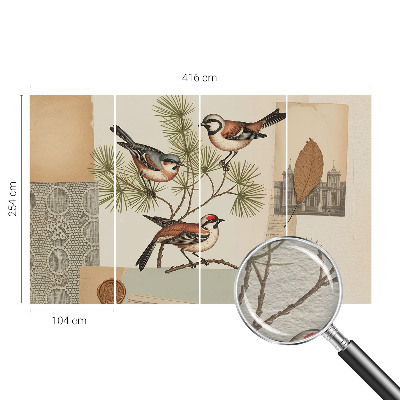 Decorative wall mural for living room with a collage of birds