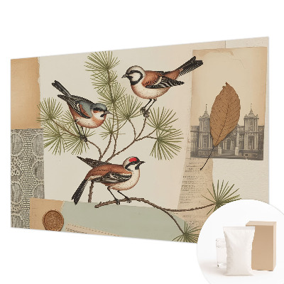 Decorative wall mural for living room with a collage of birds