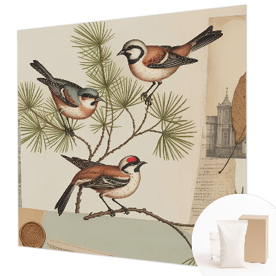 Decorative wall mural for living room with a collage of birds