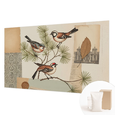 Decorative wall mural for living room with a collage of birds