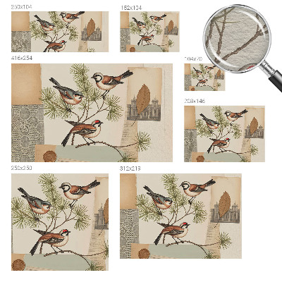 Decorative wall mural for living room with a collage of birds