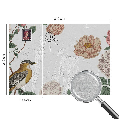 Non-woven wall mural with a vintage floral design