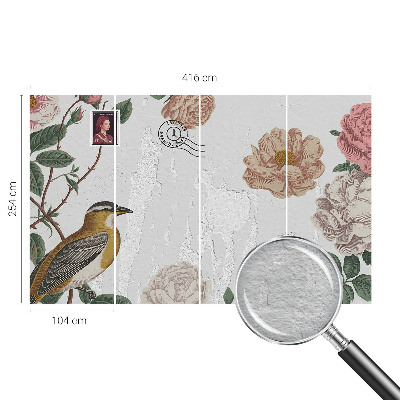 Non-woven wall mural with a vintage floral design