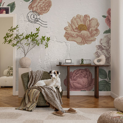 Non-woven wall mural with a vintage floral design