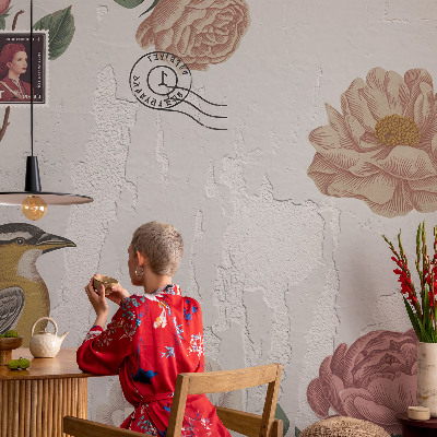 Non-woven wall mural with a vintage floral design