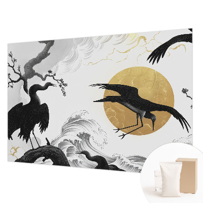 Wall mural with a black cranes design