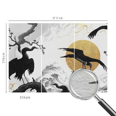 Wall mural with a black cranes design