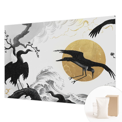 Wall mural with a black cranes design