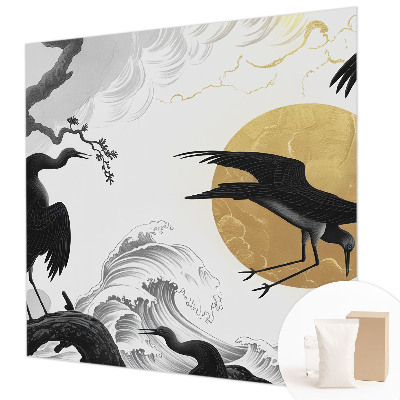 Wall mural with a black cranes design