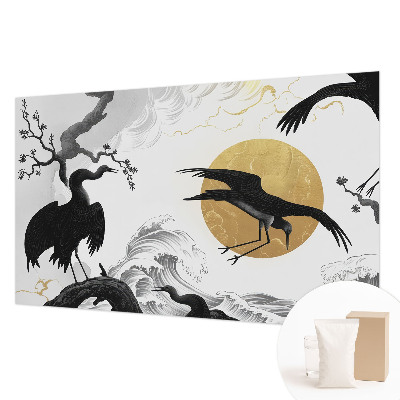 Wall mural with a black cranes design