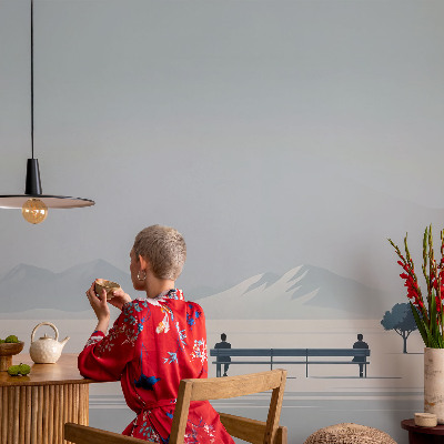 Wallpaper mural for living room featuring a minimalist landscape design
