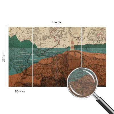 Large wallpaper mural with a historical map design
