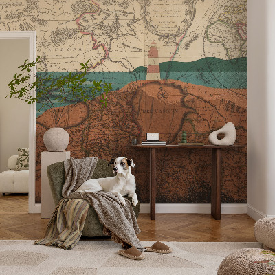 Large wallpaper mural with a historical map design