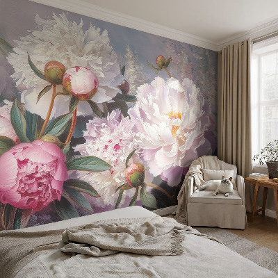 Premium wall mural for bedroom with a peony bouquet design
