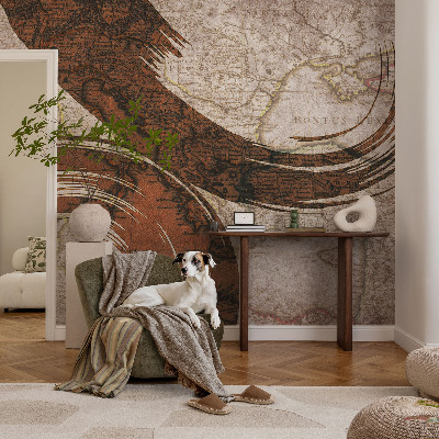 Decorative wall mural for living room with an artistic map design