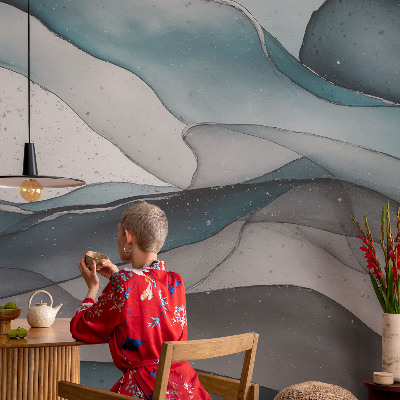 Non-woven wall mural with a colorful waves design