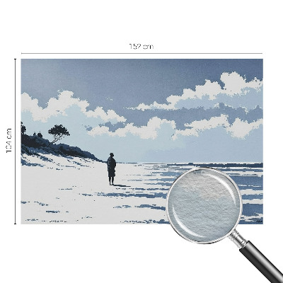 Large wall mural featuring a serene beach scene