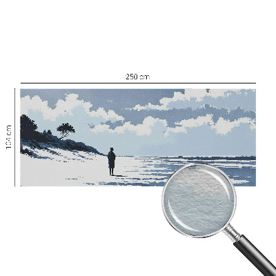 Large wall mural featuring a serene beach scene