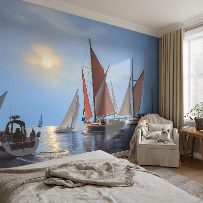 Modern wall mural for living room with a sailing adventure motif