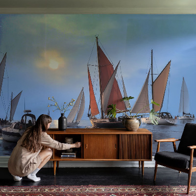 Modern wall mural for living room with a sailing adventure motif