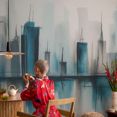 Non-woven wall mural with city landscape motifs