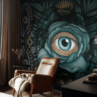 Bedroom wall mural wallpaper with a flower eye design
