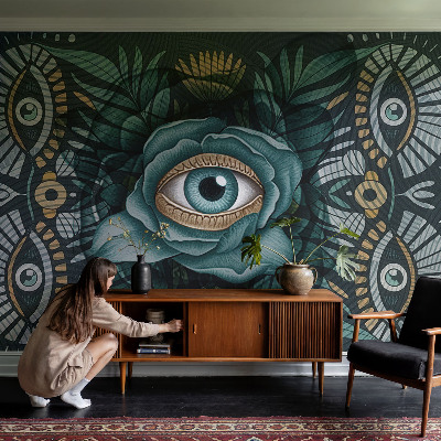 Bedroom wall mural wallpaper with a flower eye design