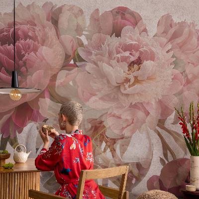 Large wall mural featuring a peony charm design