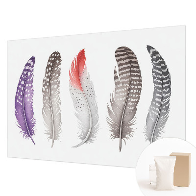 Large wallpaper mural with a patterned feather design