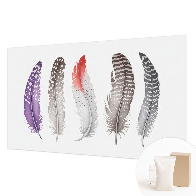 Large wallpaper mural with a patterned feather design