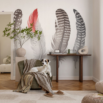 Large wallpaper mural with a patterned feather design