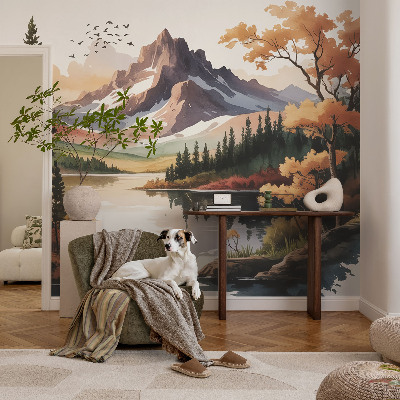 Modern wall mural with an autumn mountain motif