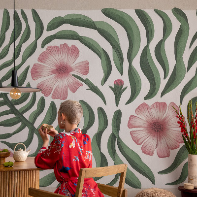 Premium photo wallpaper with a floral and leafy pattern