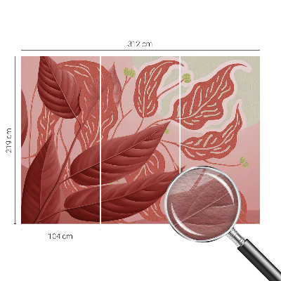 Non-woven wall mural with an organic leaves pattern