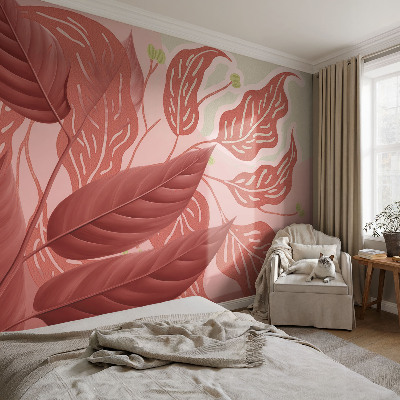Non-woven wall mural with an organic leaves pattern