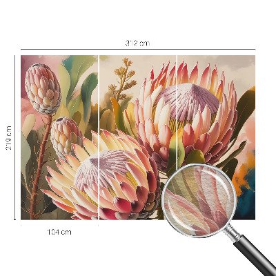 Non-woven photo wallpaper with a protea flower motif