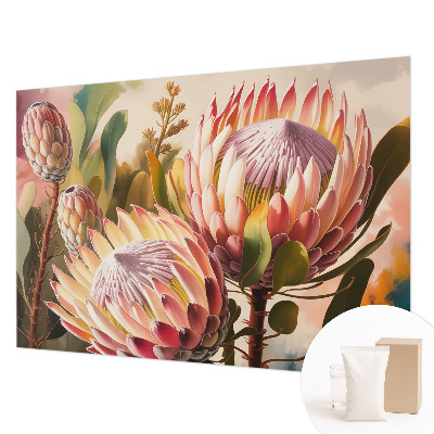 Non-woven photo wallpaper with a protea flower motif