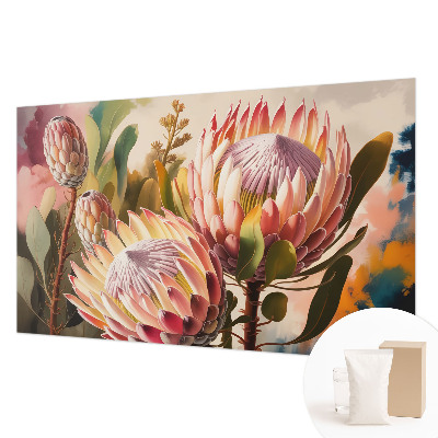 Non-woven photo wallpaper with a protea flower motif