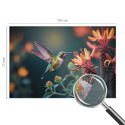 Photo wall mural with a hummingbird and flowers design