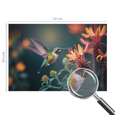 Photo wall mural with a hummingbird and flowers design