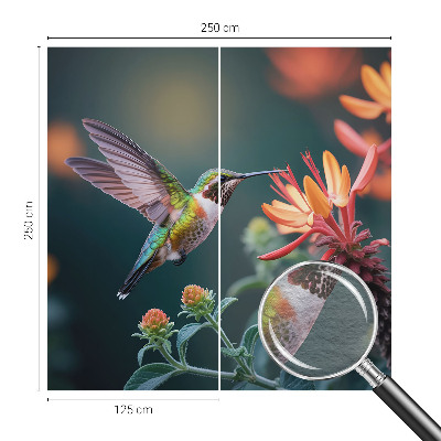 Photo wall mural with a hummingbird and flowers design