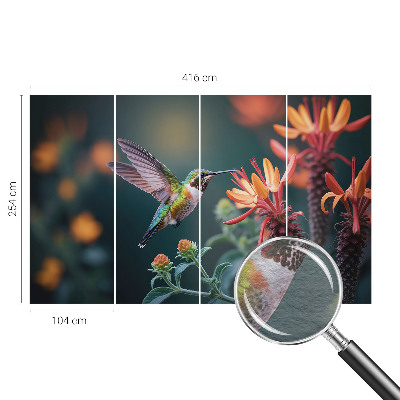 Photo wall mural with a hummingbird and flowers design
