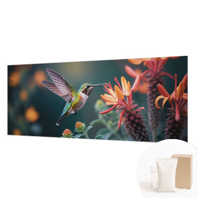 Photo wall mural with a hummingbird and flowers design