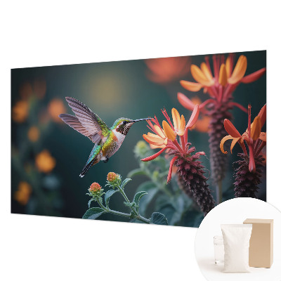 Photo wall mural with a hummingbird and flowers design