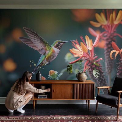 Photo wall mural Hummingbird flowers
