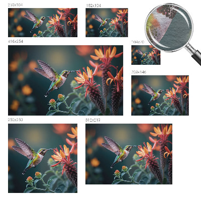 Photo wall mural with a hummingbird and flowers design
